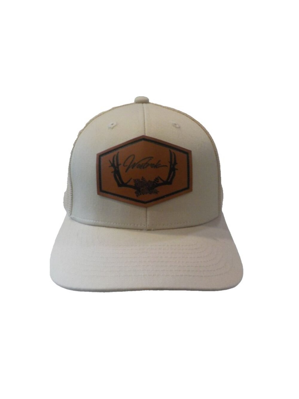 NWOT Westrek Hunting Snapback Trucker Hat Ball Cap Tan OSFM Leather Logo